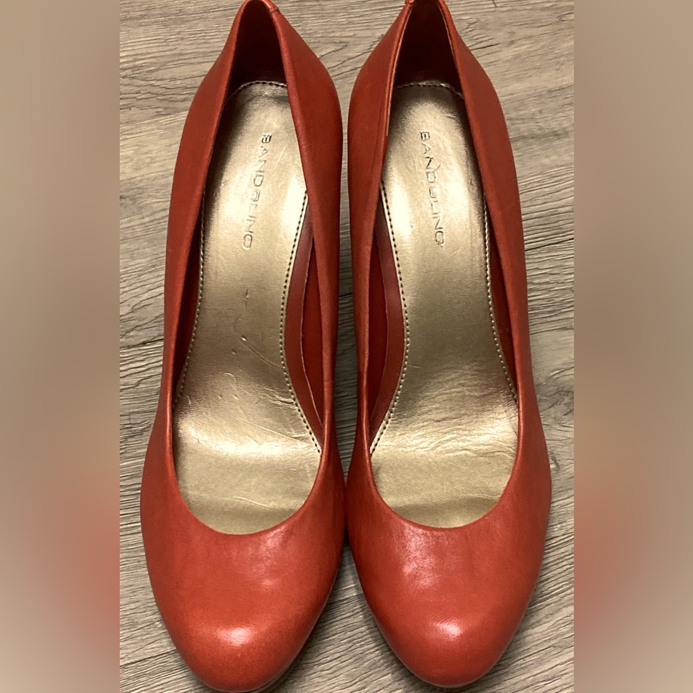 Bandolino Galleigh Orange Genuine Leather Round Toe Platform Pumps Shoes Heels